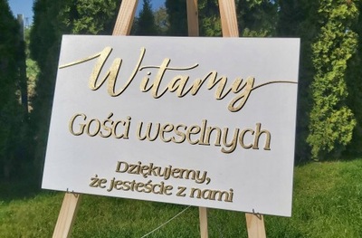 Tablica powitalna Witamy Gości Weselnych na Wesele Biała Złota 70x50 BOHO