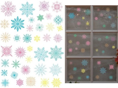Naklejki Świąteczne Dekoracje na Okno Kolorowe Płatki Śniegu Śnieżynki