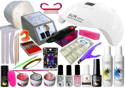 ZESTAW ŻELOWY STARTOWY DO PAZNOKCI LAMPA + FREZARKA