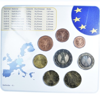 Niemcy, 1 Cent to 2 Euro, 2002, Karlsruhe, euro se