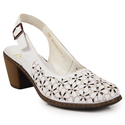 Skórzane sandały ażurowe białe Rieker 40981-80 38
