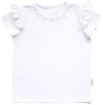 Biała bluzka galowa na krótki rękaw dla dziewczynki z PEREŁKAMI AIPI 116