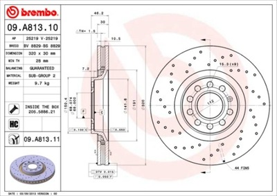 DISCOS DE FRENADO PARTE DELANTERA BREMBO 09.A813.11 09A81311  