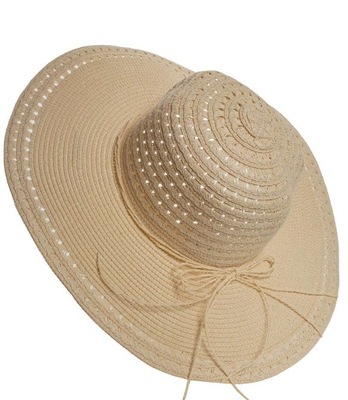 Damski kapelusz słomkowy klasyczny kokarda ażurowy