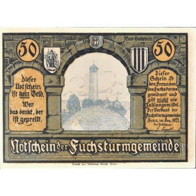 Banknot, Niemcy, Jena, 50 Pfennig, Eglise, 1921, U