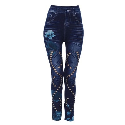 Niebieskie legginsy Skinny Denim Jeans z wysokim stanem