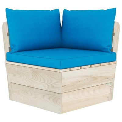 Ogrodowa sofa narożna z palet z poduszkami, impre