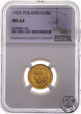 Polska, II RP, 10 złotych, 1925, Chrobry, NGC MS 64