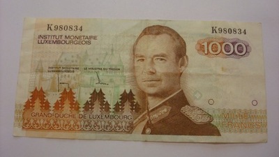 Banknot 1000 franków Luksemburg stan 3+