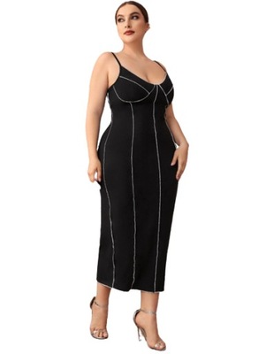 SHEIN PLUS SUKIENKA CZARNA Z LAMÓWKAMI 48 1VWC