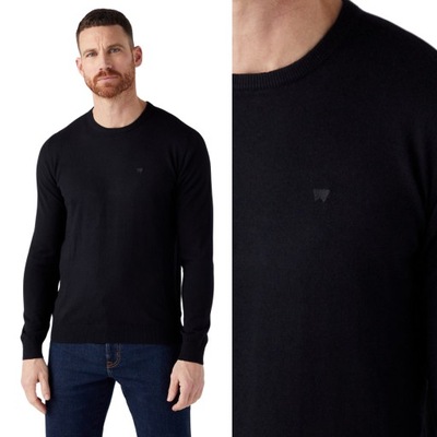 Wrangler CREWNECK KNIT Real Black CZARNY LEKKI SWETER Z WEŁNĄ REGULAR L