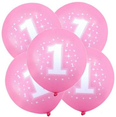 Balony na ROCZEK RÓŻOWE CYFRA 1 urodziny 5 szt