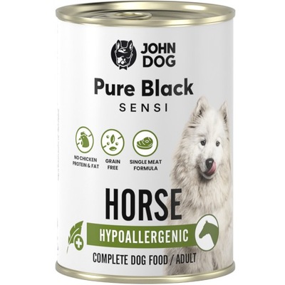 John Dog - mokra karma dla psa PURE BLACK SENSI monobiałkowa z koniną 400g