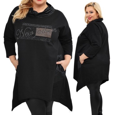 Tunika Plus Size czarna z przedłużanymi bokami r.52/54