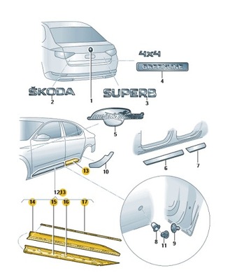 Молдинг защитная дверь правый задний skoda superb iii фото №1