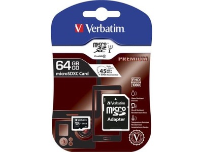 Karta pamięci MicroSDXC Verbatim 64GB Class 10 +