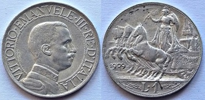 WŁOCHY 1 LIR 1909 / srebro