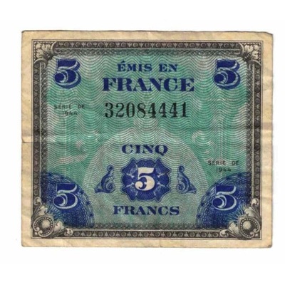 Francja, 5 Francs, Flag/France, 1944, SÉRIE 1944,