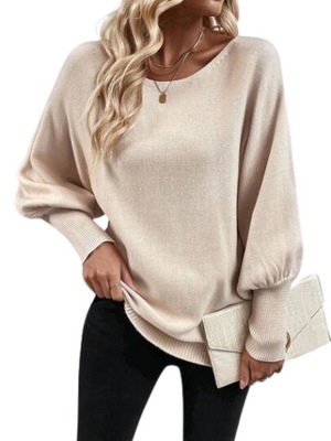 SHEIN SWETER LUŹNY GŁADKI KLASYCZNY BEŻOWY 38 ŁJA