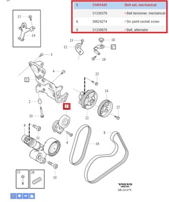 Zestaw paska osprzętu S60, V60, XC60