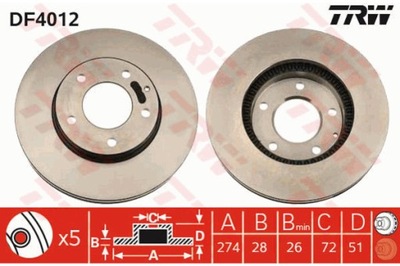 Диск тормозная trw df4012 mazda xedos 9 mpv ii фото №1