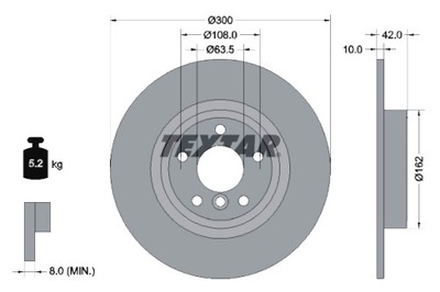 TEXTAR DISCOS DE FRENADO 2 PIEZAS PARTE TRASERA JAGUAR XE XF II XF SPORTBRAKE 2.0  