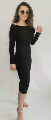 Natally Fashion Sukienka midi z odkrytymi ramionami czarna 36(S)