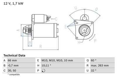 STARTERIS (12V, 1,7KW) TINKA DO: VOLVO 340-360, 440, 460, S40 I, V40 