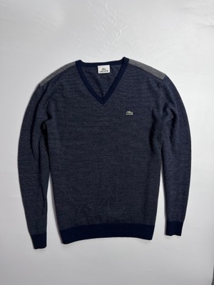 LACOSTE SWETER MĘSKI W SEREK WEŁNIANY LOGO V-NECK DZIANINOWY