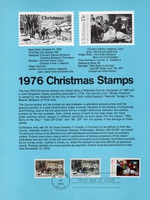 FILATELISTYKA USA- Boże Narodzenie, 3zn., FDI, 1976