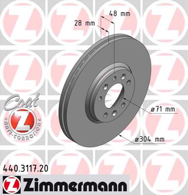 ZIMMERMANN CITROEN C5 304MM ДИСКИ ТОРМОЗНЫЕ ПЕРЕД 440.3117.20