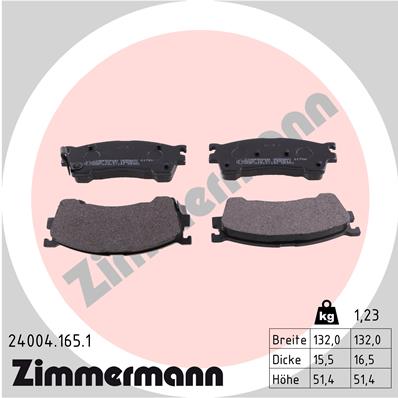 ZIMMERMANN 24004.165.1 КОМПЛЕКТ КОЛОДОК ТОРМОЗНЫХ, ТОРМОЗА TARCZOWE