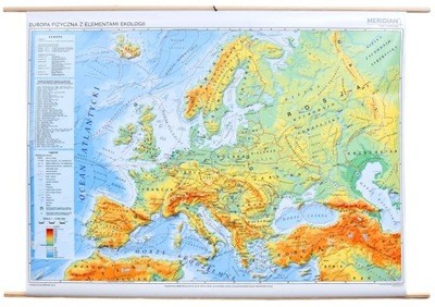 EUROPA MAPA ŚCIENNA FIZYCZNA DREWANIANE PÓŁWAŁKI