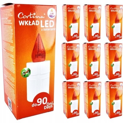 WKŁAD LED ZNICZ ELEKTRYCZNA ŚWIECZKA CZERWONE ŚWIATŁO GRATIS BATERIE 10 szt