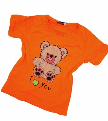T-shirt koszulka krótki rękaw Misio neon pomarańcz 104/110