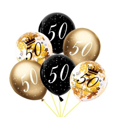 Balony na 50 URODZINY Balony Urodzinowe z konfetti - 6szt