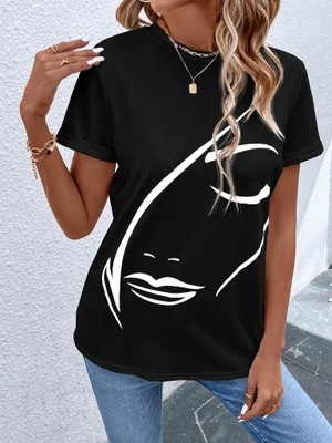 SHEIN CZARNY T-SHIRT Z BAIAŁYM NADRUKIEM S 483