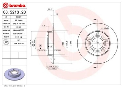 DISCO DE FRENADO 245X10 PARTE TRASERA BREMBO BRE08.5213.20  