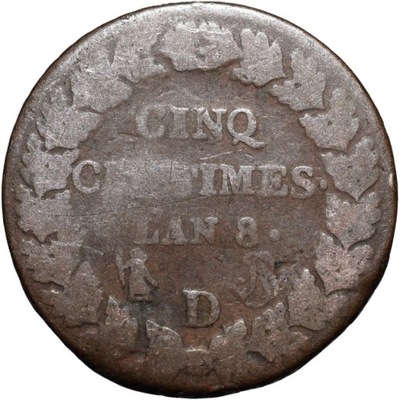 Francja 5 centymów 1799 D - Lyon Rzadka
