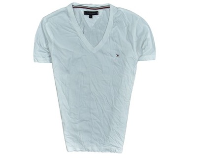 TOMMY HILFIGER Biała Koszulka T Shirt V-neck / L