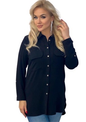 Czarna długa koszula z kieszonkami na biuście SANDRA 50
