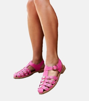 Hers Różowe sandały zdobione cyrkoniami r. 38