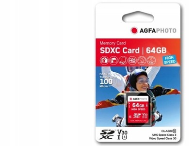 KARTA PAMIĘCI AGFA SD XC SDXC 64GB CLASS 30 100MB/s V30