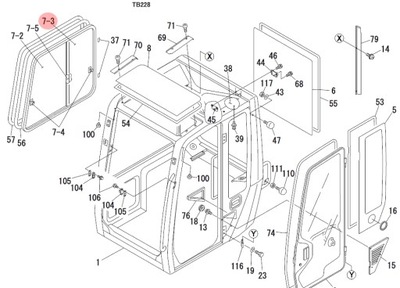 VENTANAS DERECHA PARTE TRASERA T0378601330 TAKEUCHI TB125-TB145  