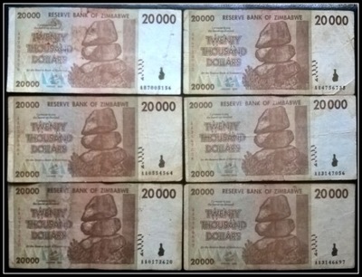 #002. Banknot Zimbabwe 20000$ 2008r. Obiegowy