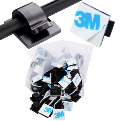 100x UCHWYT ORGANIZER DO KABLI PRZEWODÓW SAMOPRZYLEPNY CZARNY TAŚMA 3M