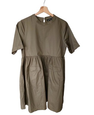 Boohoo popelinowa sukienka midi khaki 40