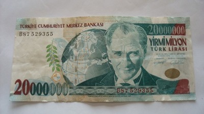 Banknot Turcja 20 milionów lirów 1970 stan 3