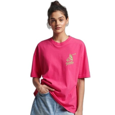 Koszulka SUPERDRY t-shirt damski bawełniany luźny różowy r. EU 42