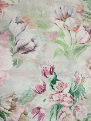 Tkanina obrusowa zasłonowa tulipany pastelowe róż